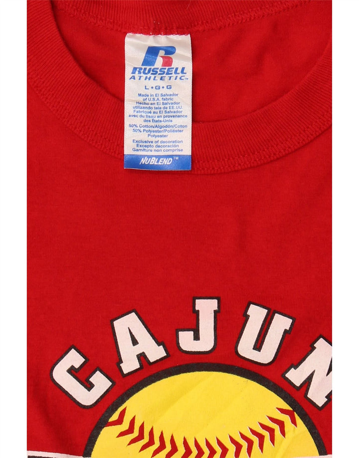 RUSSELL ATHLETIC Mens Graphic T-Shirt Top Large Red Cotton Vintage Russell Athletic and Second-Hand Russell Athletic from Messina Hembry 