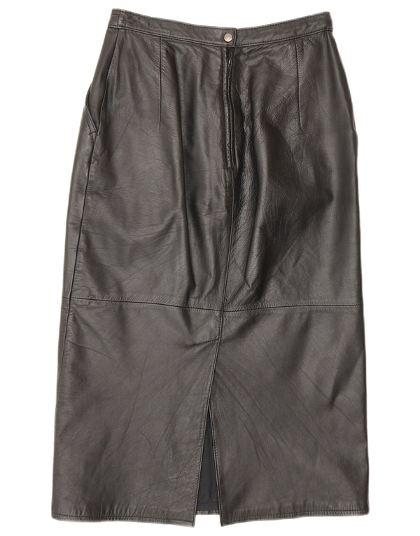 VINTAGE Damska Skórzana Spódnica UK 10 Mała W26 Czarna Skóra