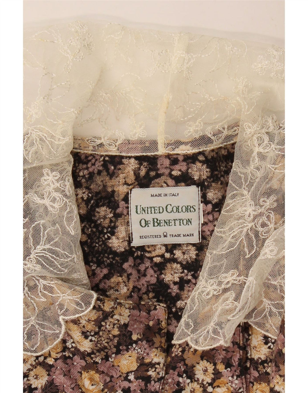 Damska bluzka koszulowa BENETTON UK 12 Średni brąz w kwiaty