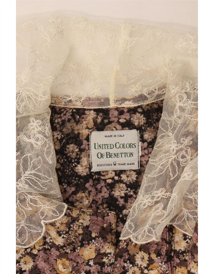 Damska bluzka koszulowa BENETTON UK 12 Średni brąz w kwiaty