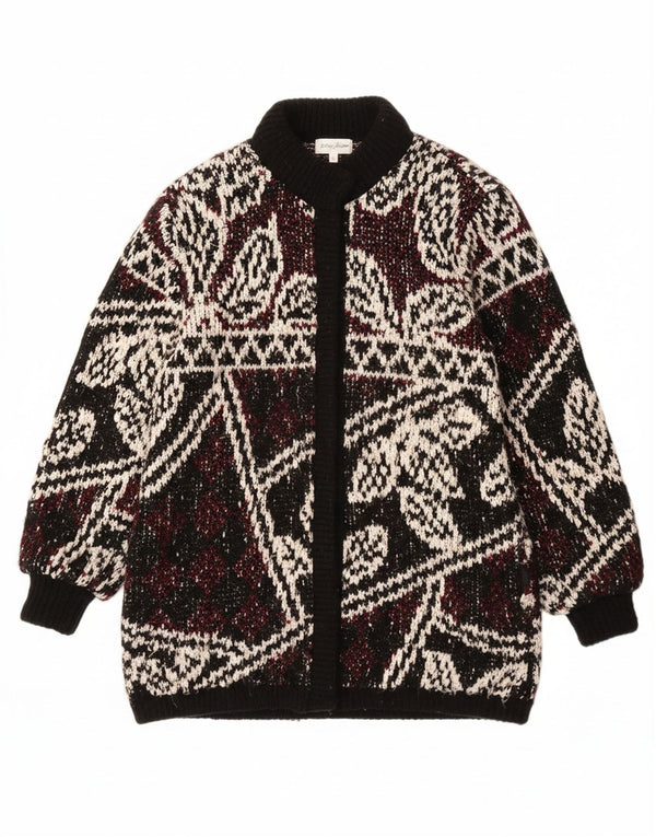 JEFFREY BROWNLEADER Damski płaszcz z dzianiny UK 14 Średni czarny z kwiatowym akrylem