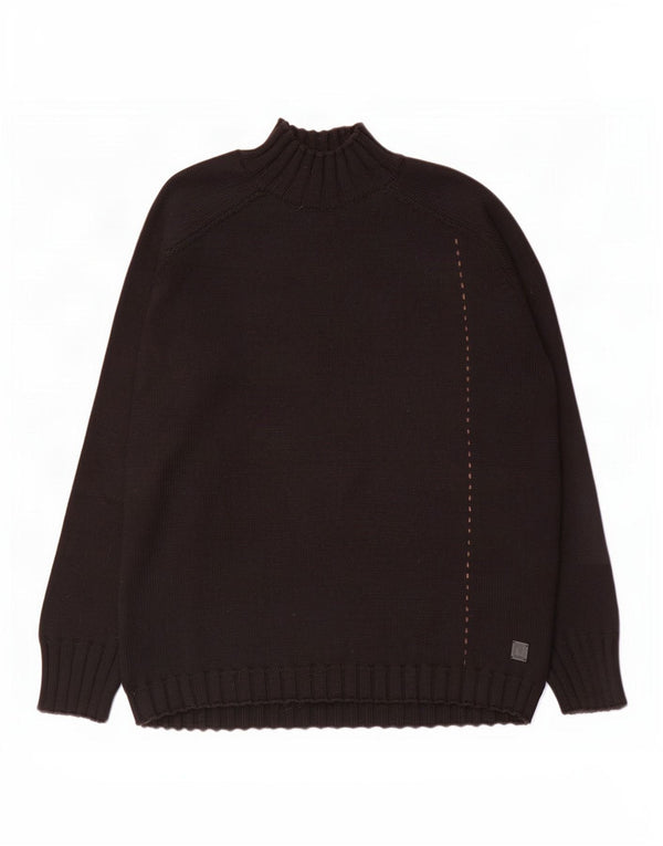Trussardi Jeans Męski sweter z golfem, duży, czarny, wełniany