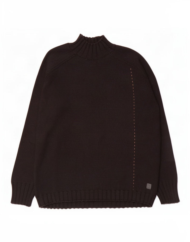 Trussardi Jeans Męski sweter z golfem, duży, czarny, wełniany