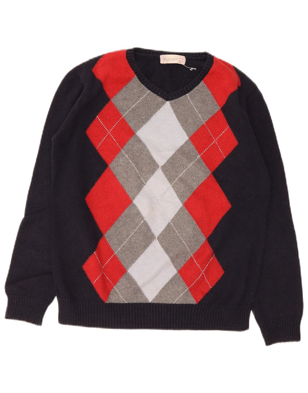 Zara Chłopięcy sweter z okrągłym dekoltem 11-12 lat Granatowy Argyle/Diament