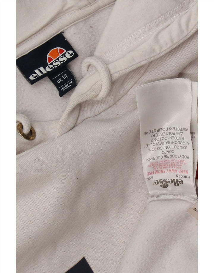 ELLESSE Womens Oversized Graphic Hoodie Jumper UK 14 medium White Cotton Vintage Ellesse and Second-Hand Ellesse from Messina Hembry 