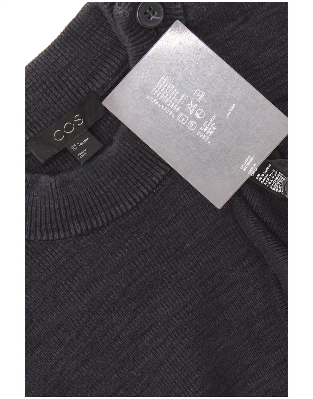 COS Męski sweter z okrągłym dekoltem, duży, granatowy, bawełniany