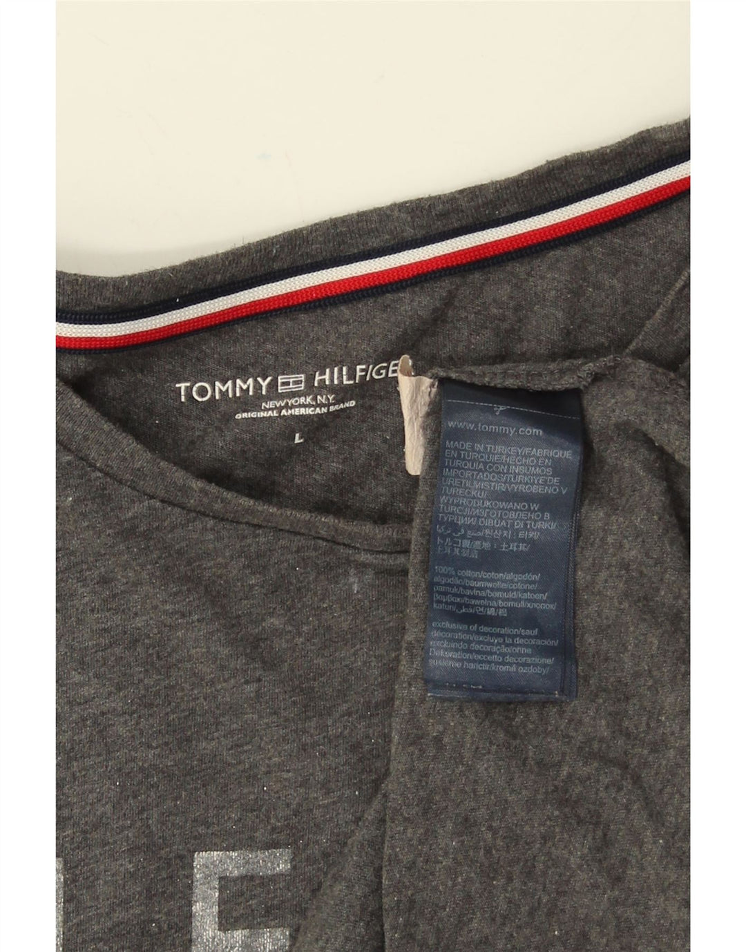 Męski T-shirt z grafiką Tommy Hilfiger, duży, szary, bawełniany