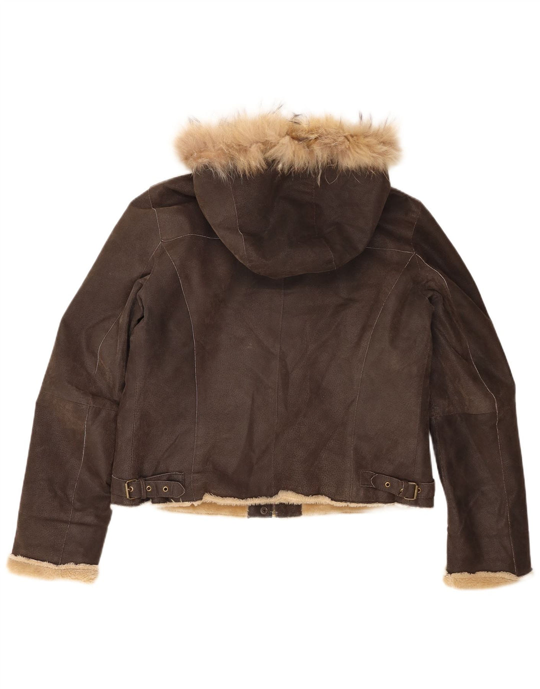 Damska kurtka shearling z kapturem Bata and More IT 46, duża brązowa skóra