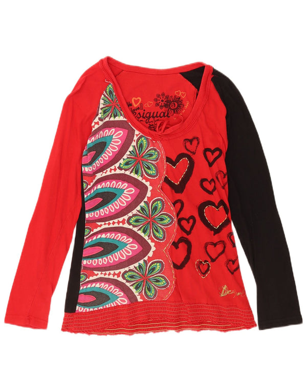 Desigual damski top graficzny z długim rękawem UK 12 w kolorze średniej czerwieni w kwiaty