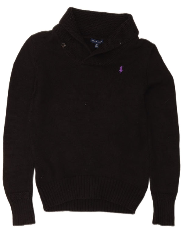 Sweter damski Ralph Lauren z szalowym dekoltem UK 12, średni czarny bawełniany