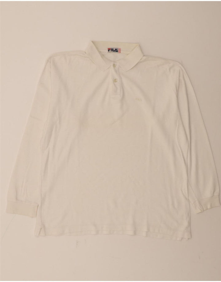 FILA Mens Long Sleeve Polo Shirt IT 54 XL White Vintage Fila and Second-Hand Fila from Messina Hembry 