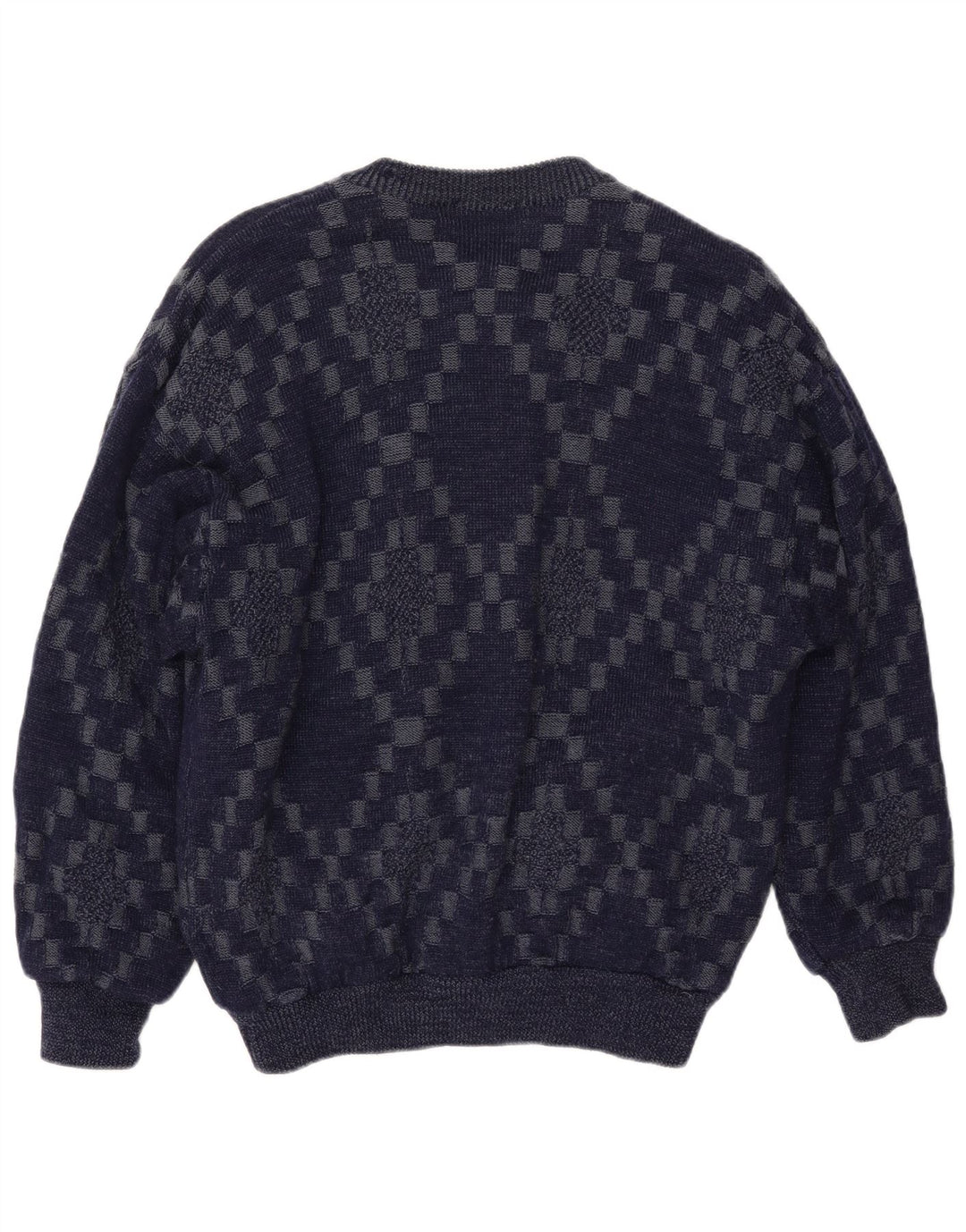 Męski sweter rozpinany VINTAGE, duży, granatowy, geometryczny, wiskoza