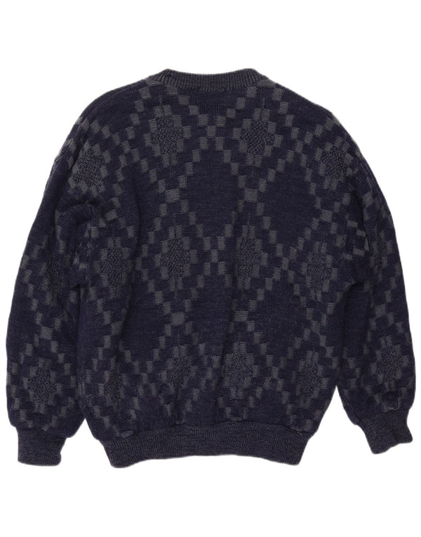 Męski sweter rozpinany VINTAGE, duży, granatowy, geometryczny, wiskoza