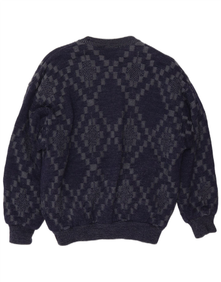 Męski sweter rozpinany VINTAGE, duży, granatowy, geometryczny, wiskoza