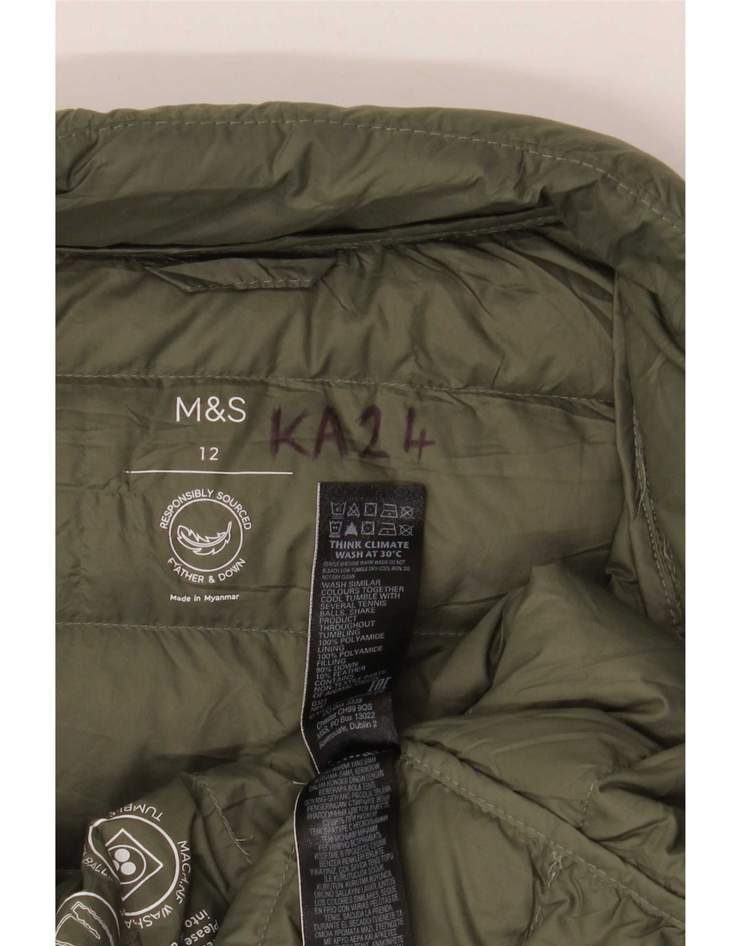 Damska kurtka ocieplana Marks & Spencer UK 12, średnio zielony poliamid
