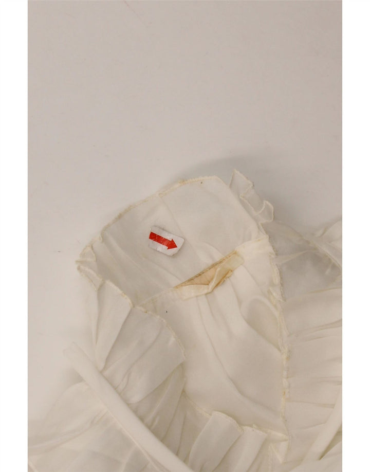 Damska bluzka koszulowa VINTAGE z falbaną z przodu UK 16, duża biała