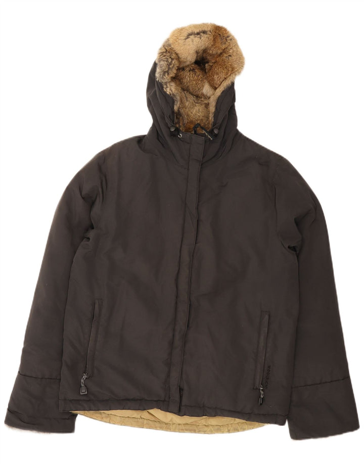 Damska ocieplana kurtka z kapturem Woolrich UK 14, średni czarny nylon
