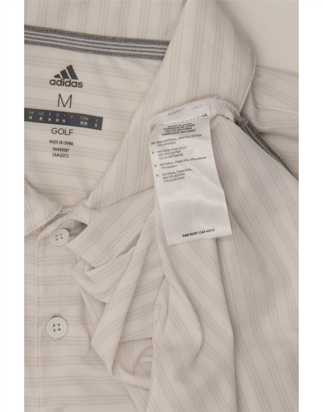Męska koszulka polo do golfa Adidas, średnia, biała, poliestrowa w paski