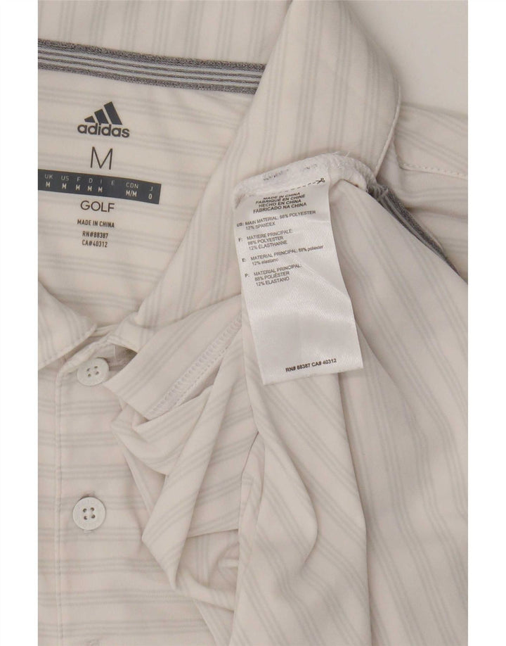 Męska koszulka polo do golfa Adidas, średnia, biała, poliestrowa w paski