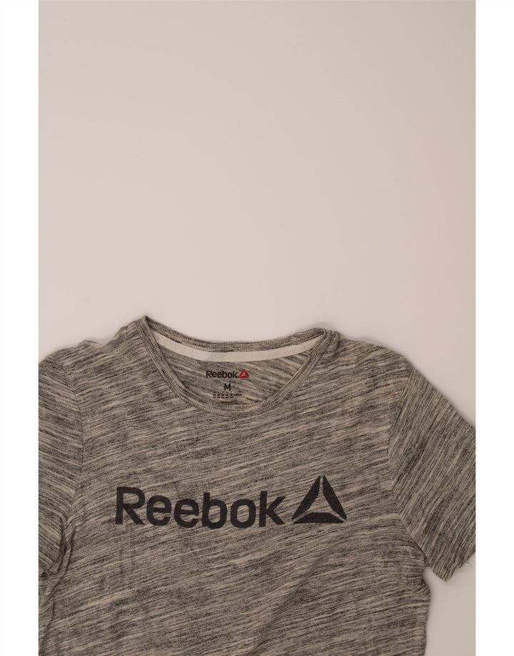 REEBOK Womens Graphic T-Shirt Top UK 12/14 Medium Grey Flecked Vintage Reebok and Second-Hand Reebok from Messina Hembry 