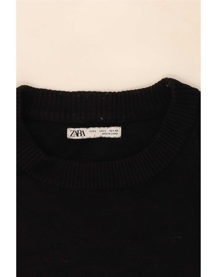 Męski sweter Zara z okrągłym dekoltem, duży, czarny, wiskozowy