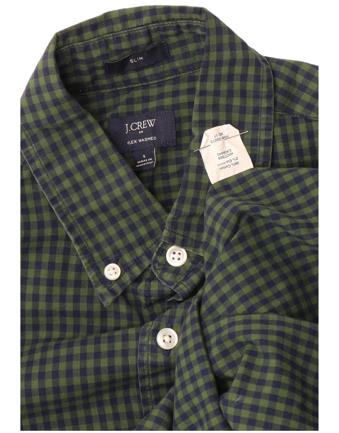 J. CREW Męska dopasowana koszula w małą zieloną kratkę, bawełniana