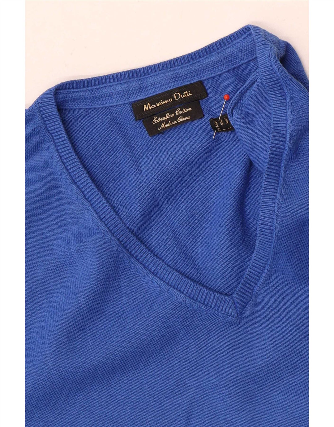 Męski sweter Massimo Dutti z dekoltem w kształcie litery V, duży, niebieski, bawełniany