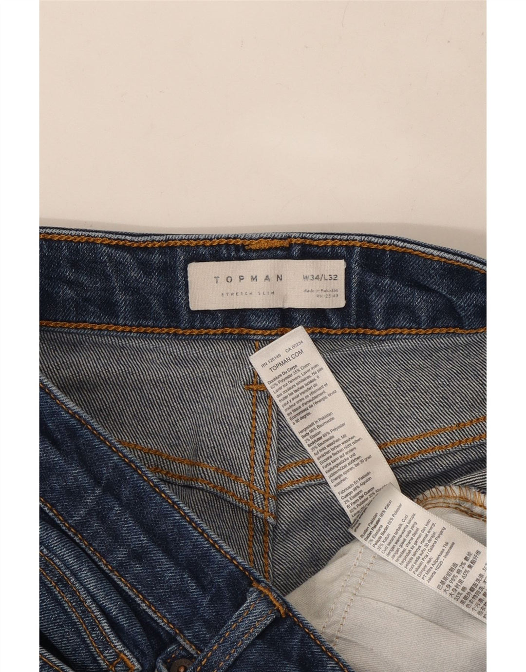 TOPSHOP Męskie jeansy slim W34 L30 Niebieskie bawełniane