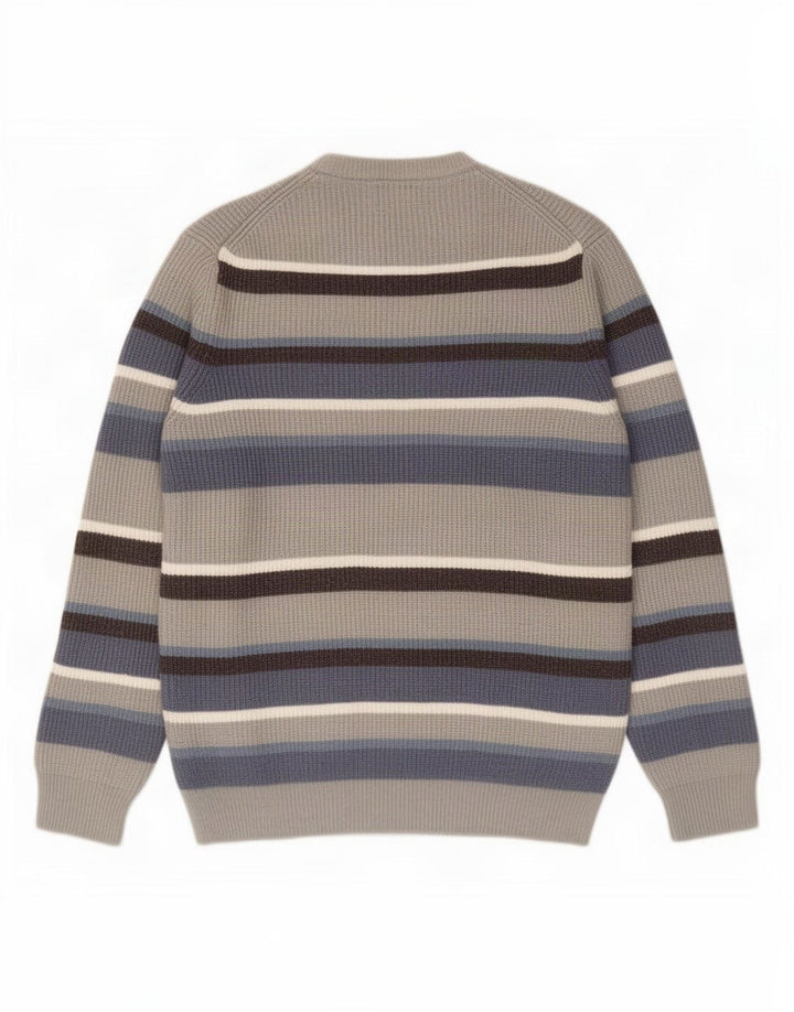 Marks & Spencer Męski sweter z okrągłym dekoltem, duży, szary, poliestrowy w paski