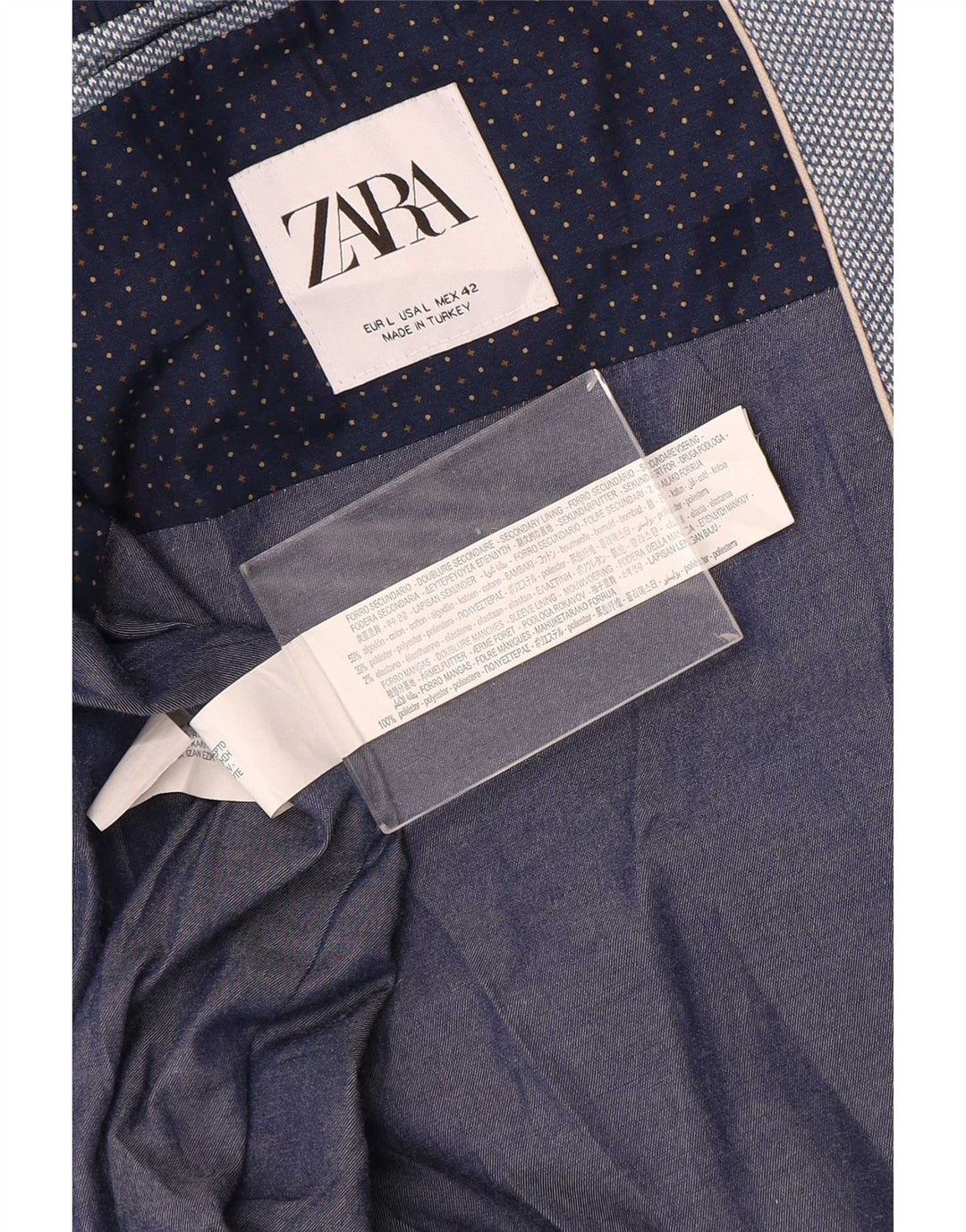 Zara Męska marynarka zapinana na 2 guziki UK 40, duża niebieska bawełna