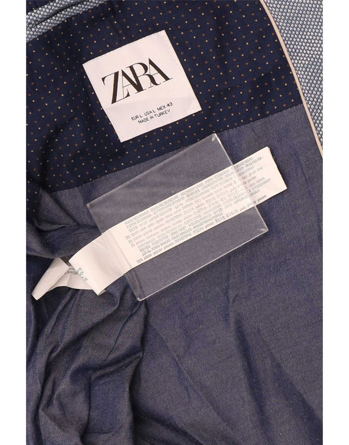 Zara Męska marynarka zapinana na 2 guziki UK 40, duża niebieska bawełna