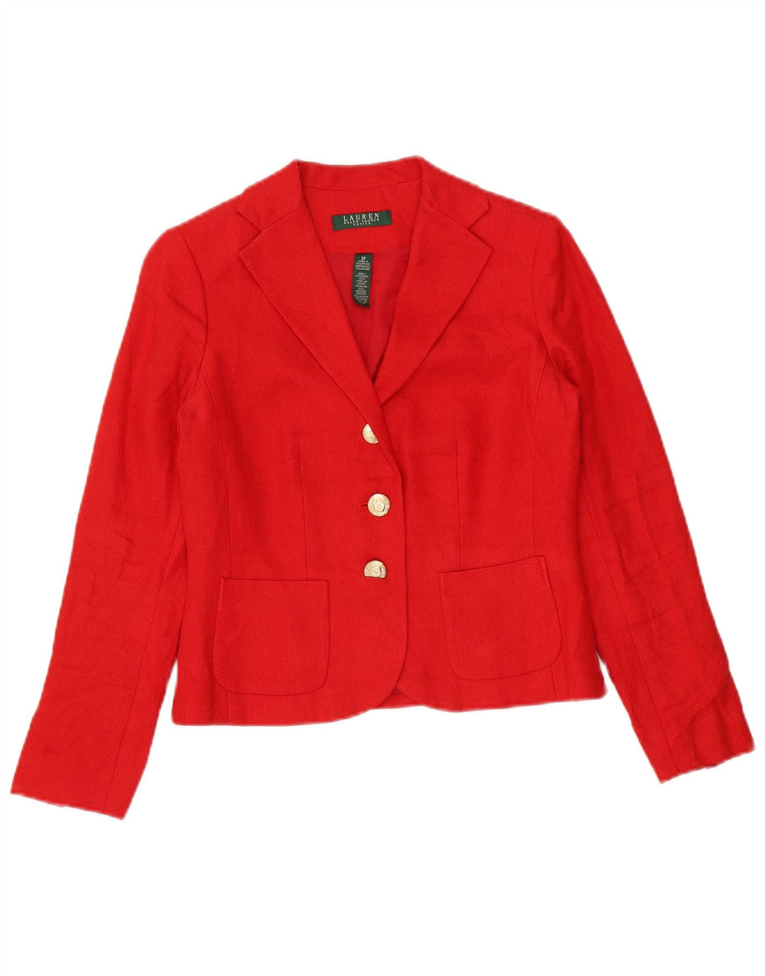 Damska marynarka Ralph Lauren Petite Crop zapinana na 3 guziki US 2 XS, czerwona lniana