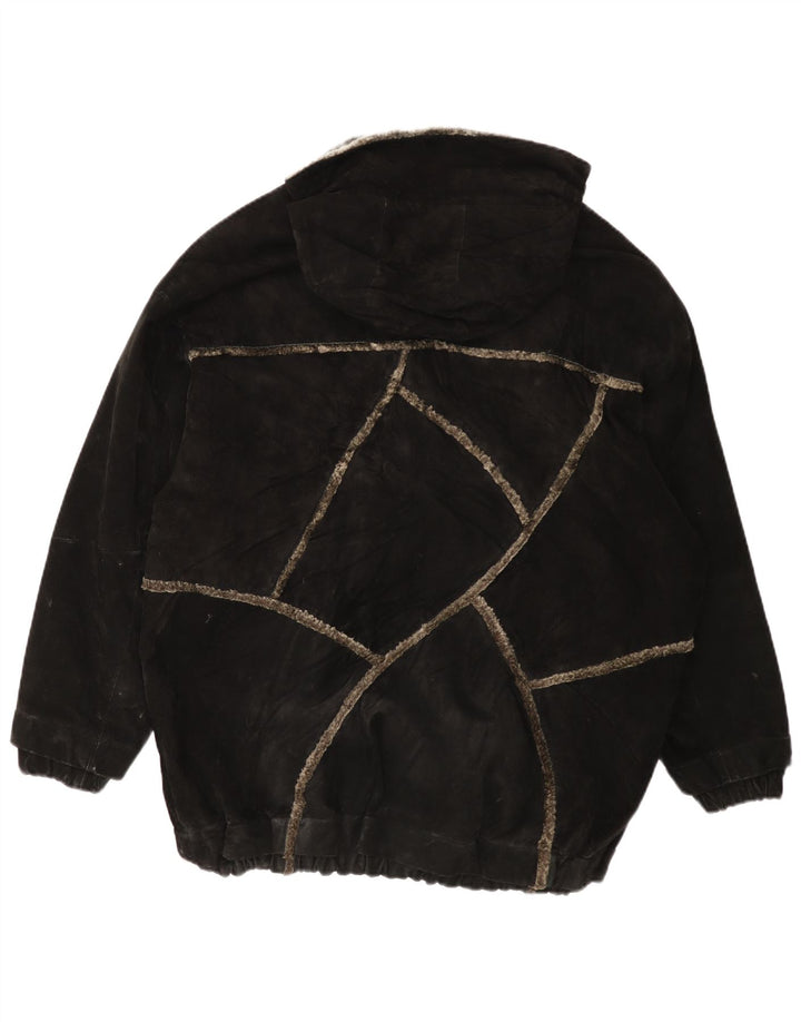 GIORGIO MOBIANI Męska zamszowa kurtka z kapturem UK 44 2XL Czarna skóra