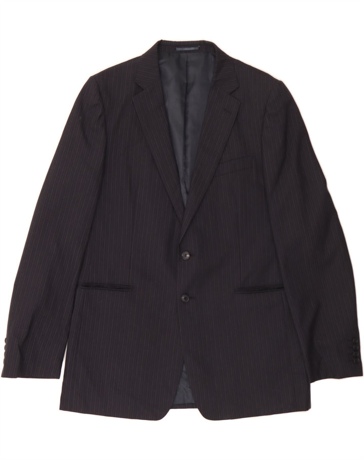 JAEGER Mens 2 Button Blazer Jacket UK 44 2XL Navy Blue Pinstripe Wool Vintage Jaeger and Second-Hand Jaeger from Messina Hembry 