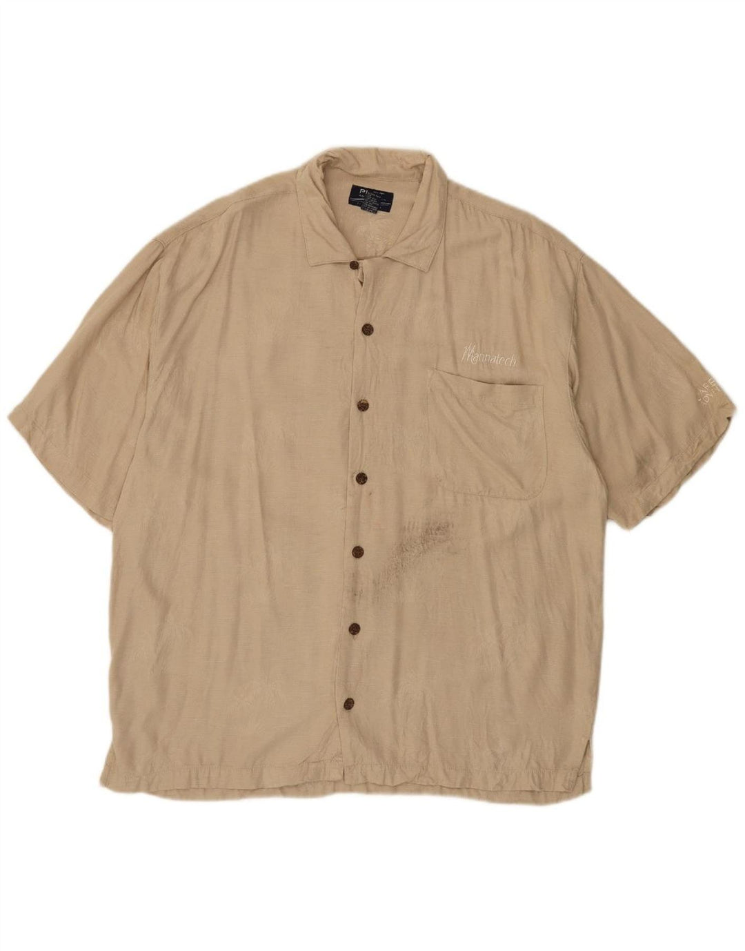VINTAGE Mens Short Sleeve Shirt Large Beige Rayon