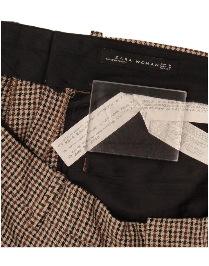 Damskie spodnie garniturowe Zara, średnie W30 L29, beżowy poliester w pepitkę