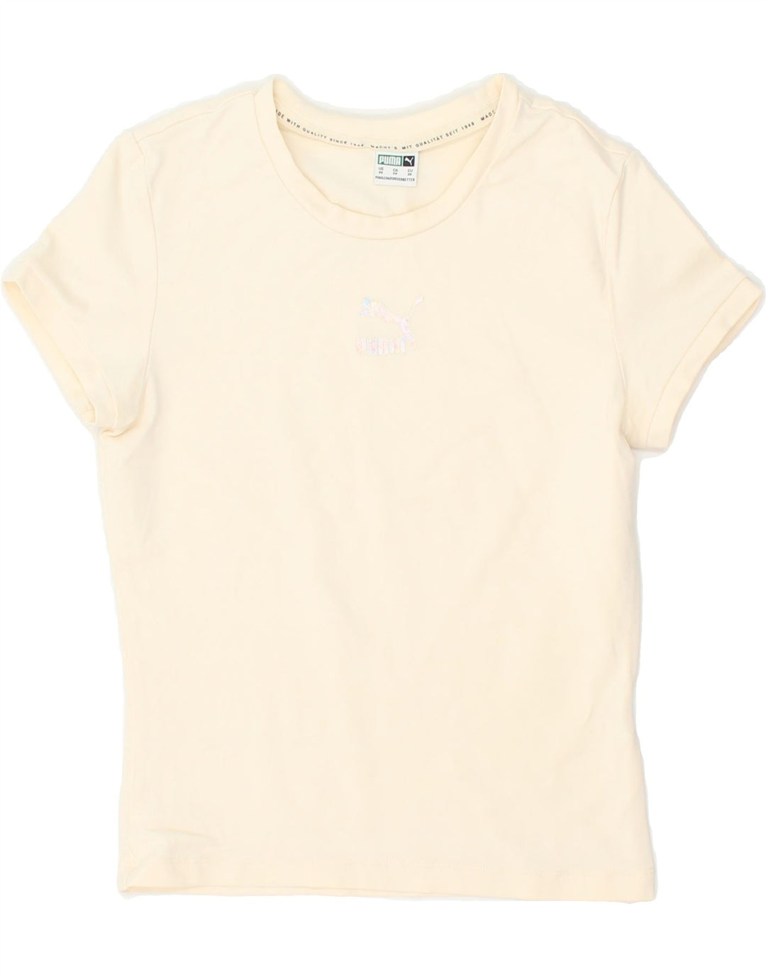 PUMA Womens T-Shirt Top UK 4 XS Off White Vintage Puma and Second-Hand Puma from Messina Hembry 