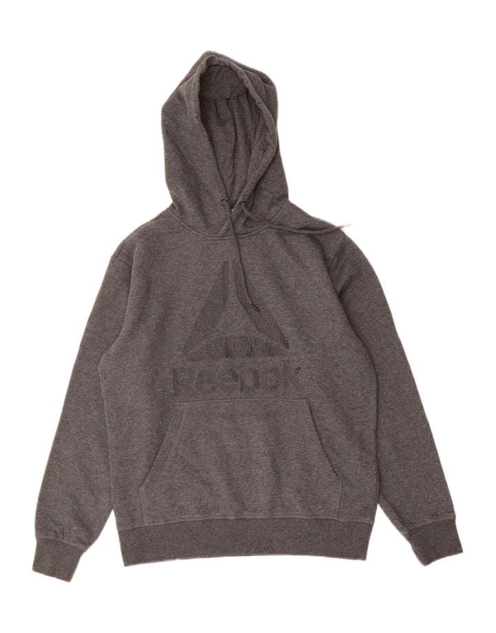REEBOK Mens Graphic Hoodie Jumper Small Grey Cotton Vintage Reebok and Second-Hand Reebok from Messina Hembry 