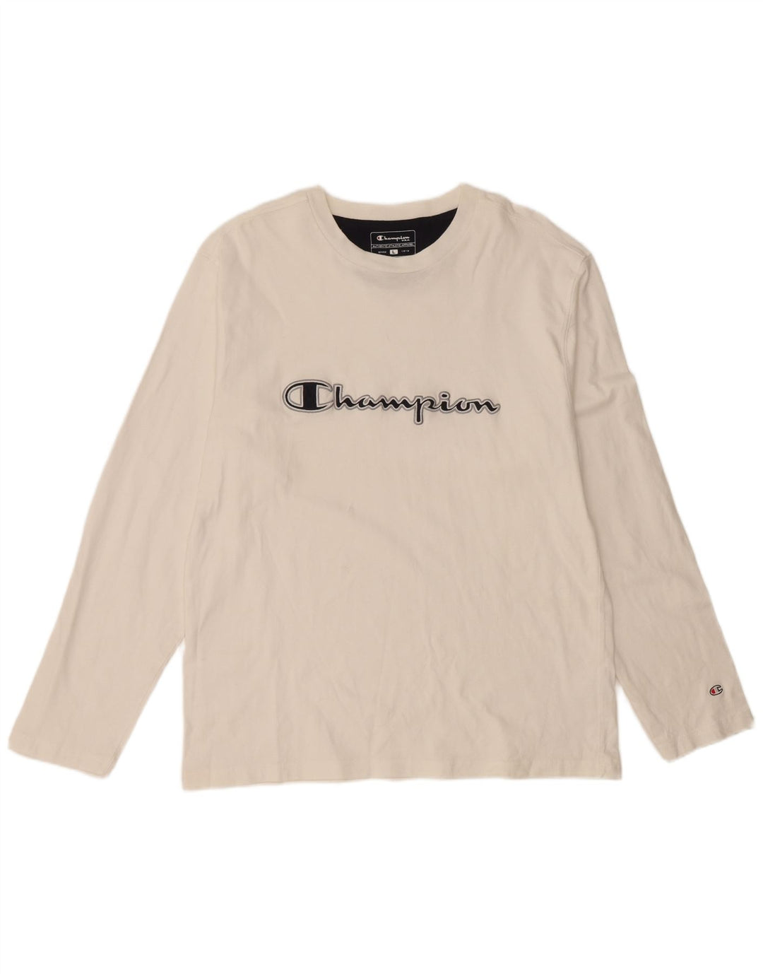 CHAMPION Mens Graphic Top Long Sleeve Large White Cotton
