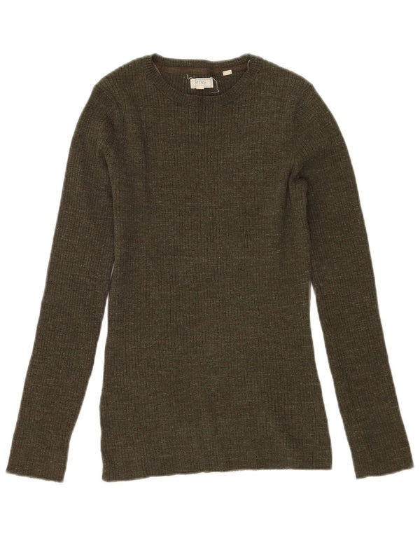 Damski sweter Fat Face z dekoltem w łódkę UK 12, średnia bawełna khaki z plamkami
