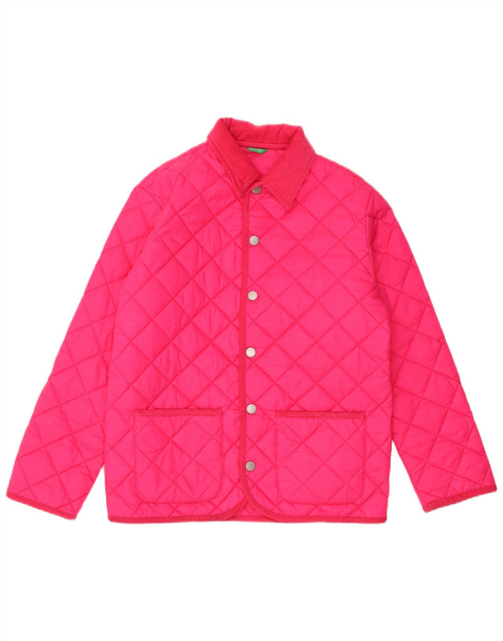 Pikowana kurtka dziewczęca BENETTON 11-12 lat XL, różowa, poliamidowa
