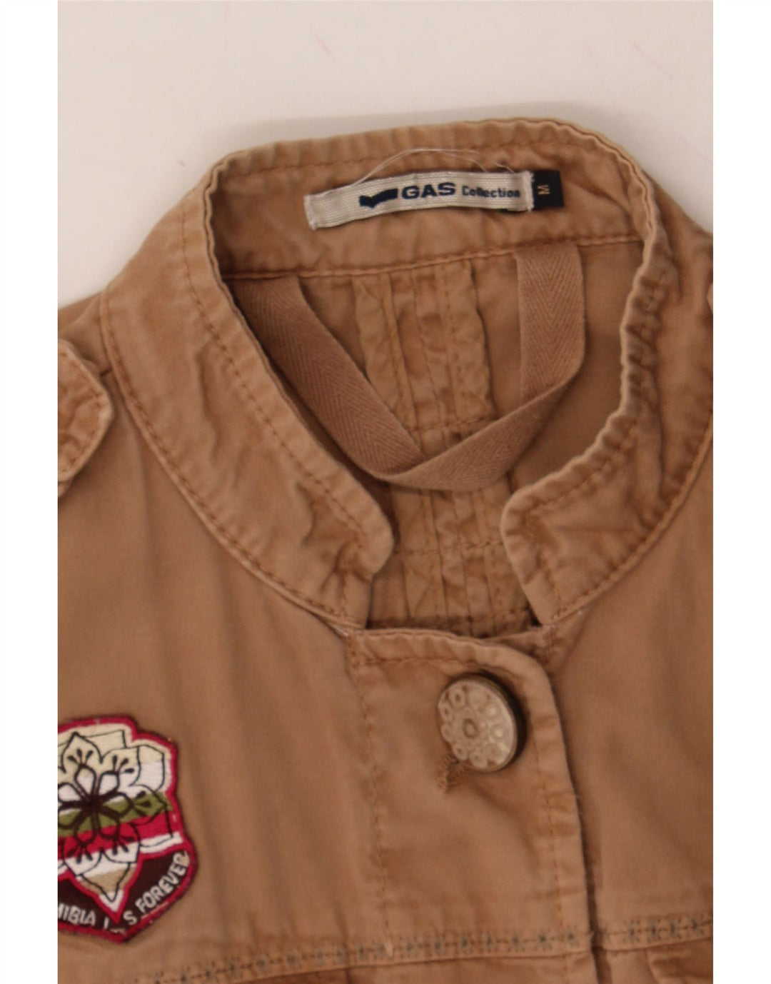 GAS Womens Graphic Military Jacket UK 12 Medium Brown Cotton Vintage Gas and Second-Hand Gas from Messina Hembry 