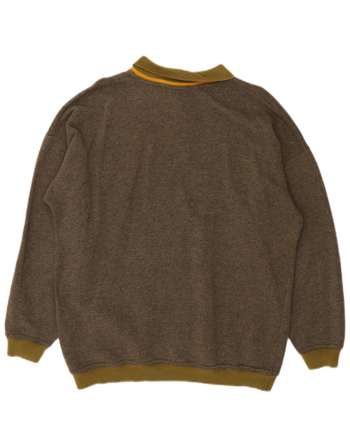 Męski sweter w stylu vintage, z okrągłym dekoltem i dużą wełną w paski khaki