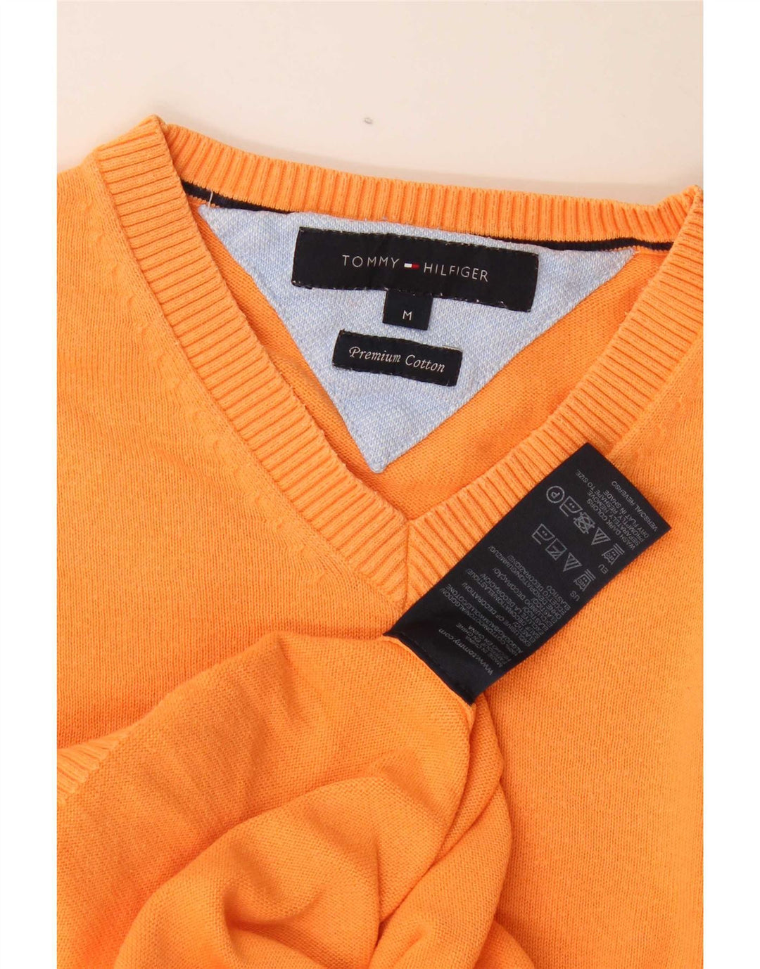 Męski sweter Tommy Hilfiger z dekoltem w kształcie litery V, średniej wielkości pomarańczowa bawełna
