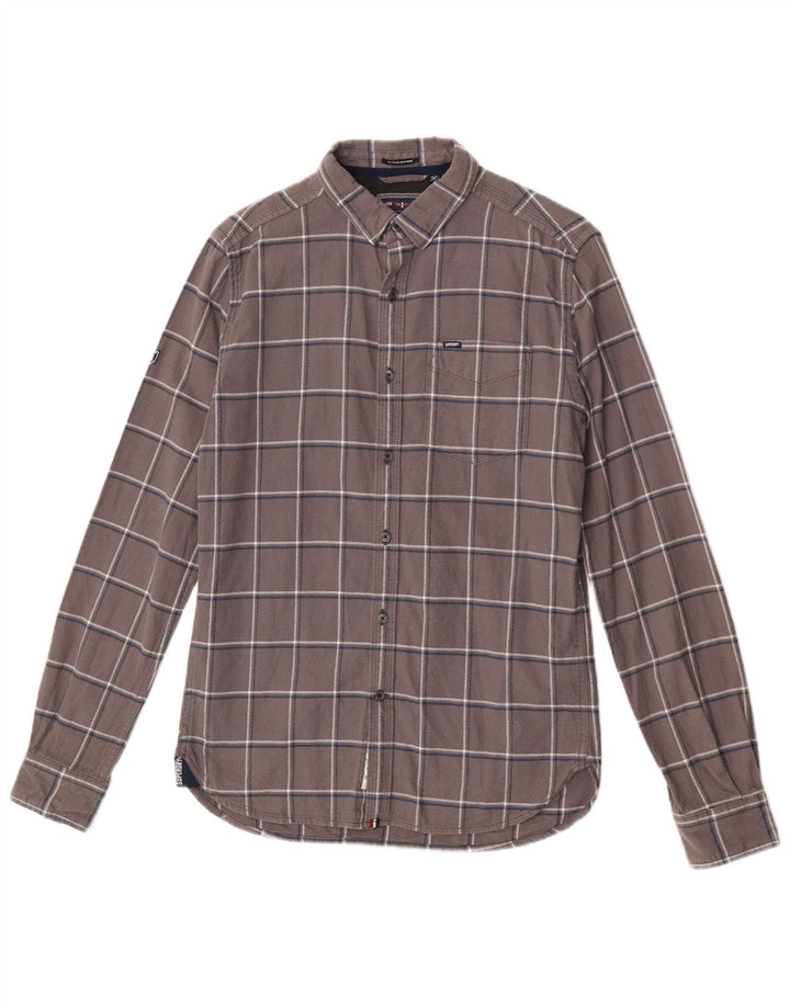 Męska koszula flanelowa Superdry w małą szarą kratę, bawełniana