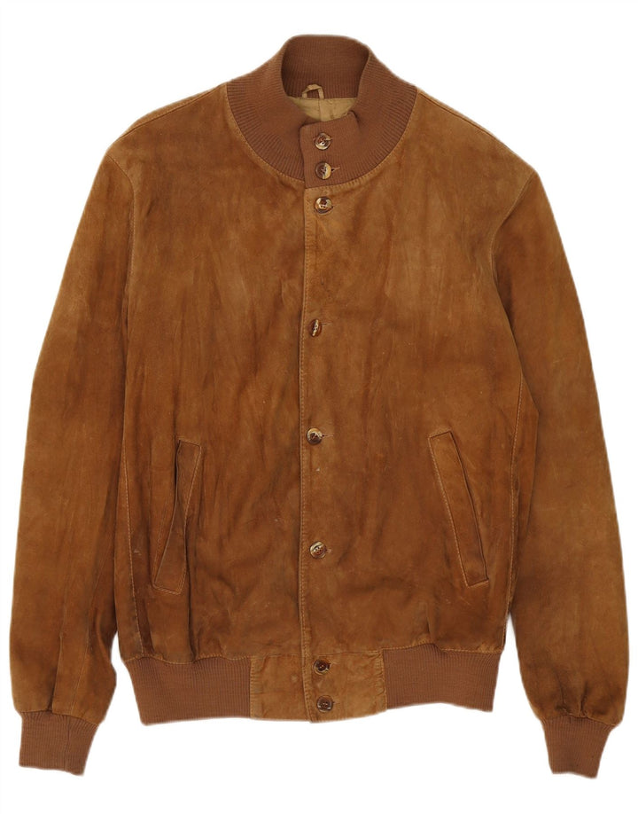 Vintage męska zamszowa kurtka bomber UK 40 duża beżowa skóra
