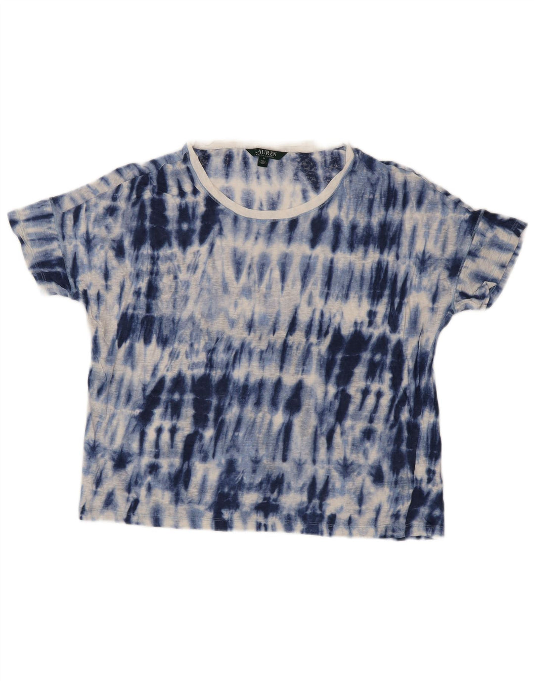 T-shirt damski RALPH LAUREN Top UK 14, jasnoniebieski, lniany Tie Dye