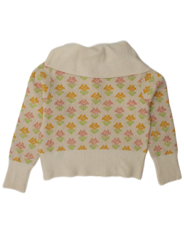 Zara Womens Crop Polo Neck Jumper Sweater UK 14 Medium White Floral Nylon