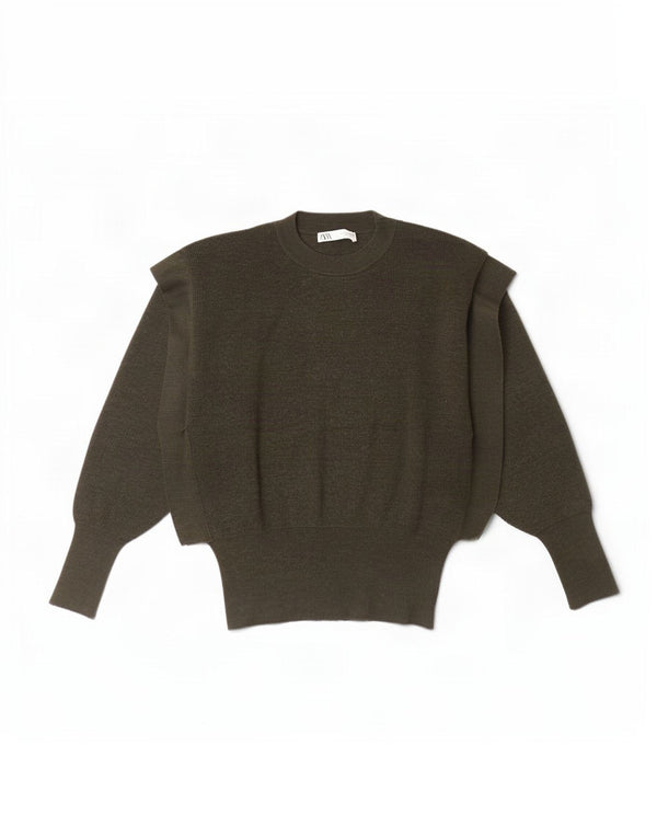 Damski sweter Zara z okrągłym dekoltem i okrągłym dekoltem, UK 10, mała wełna khaki