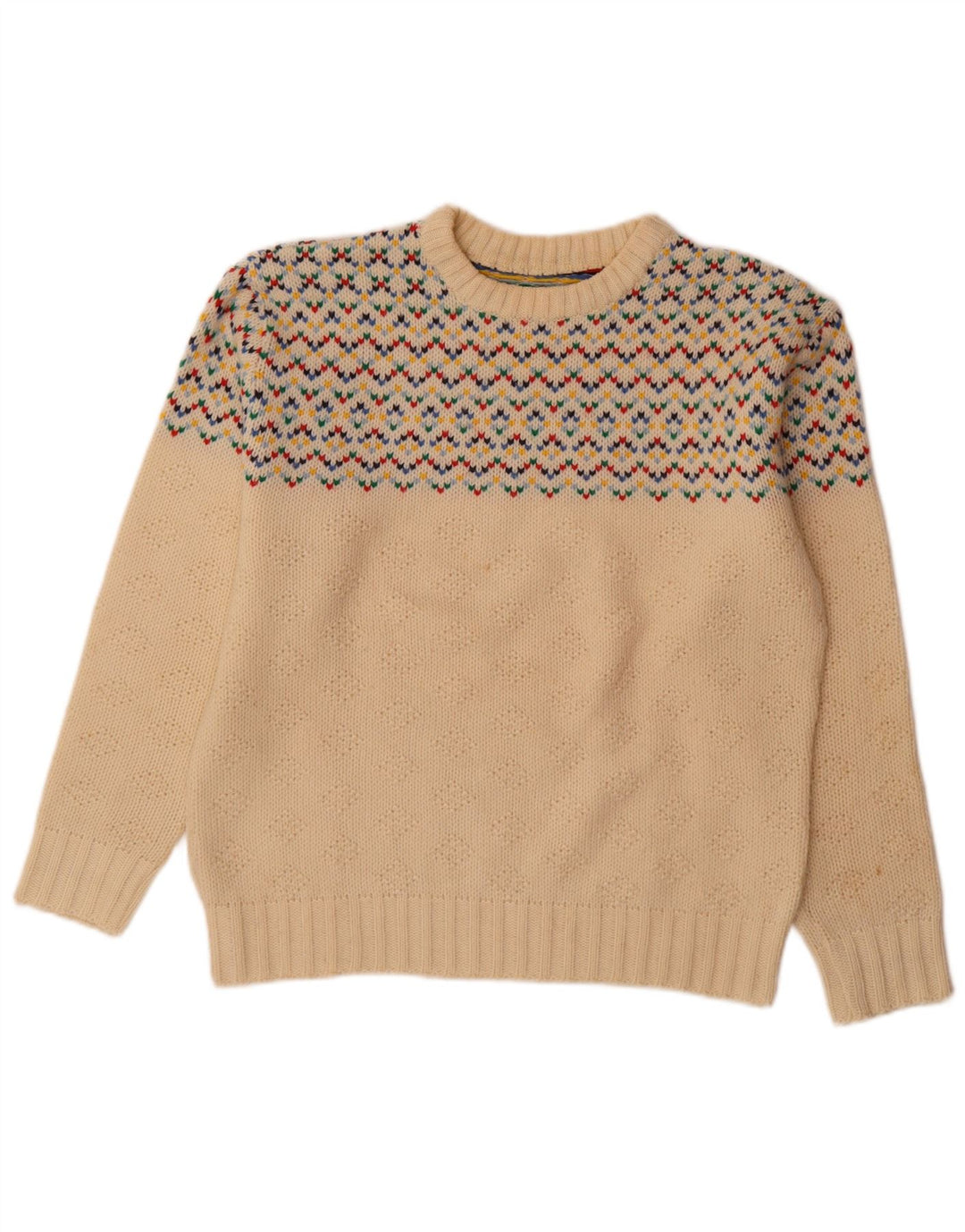 Vintage męski sweter z okrągłym dekoltem, średni, złamany biały Fair Isle